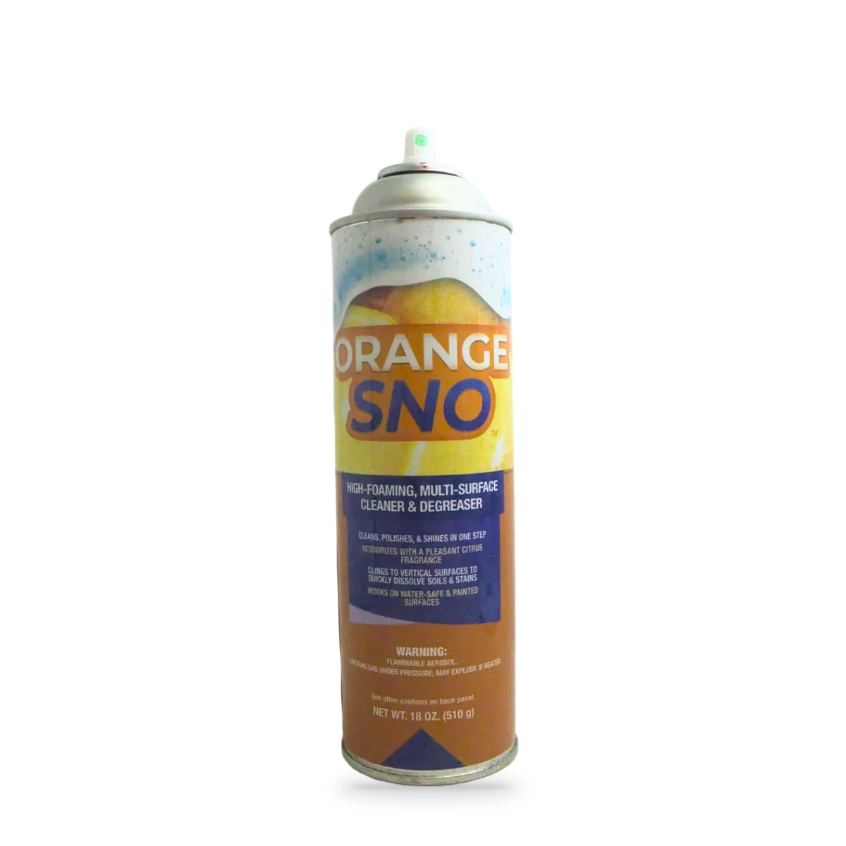 Orange Sno High-Foaming Multi-Surface Cleaner and Degreaser — front shot (cap off)